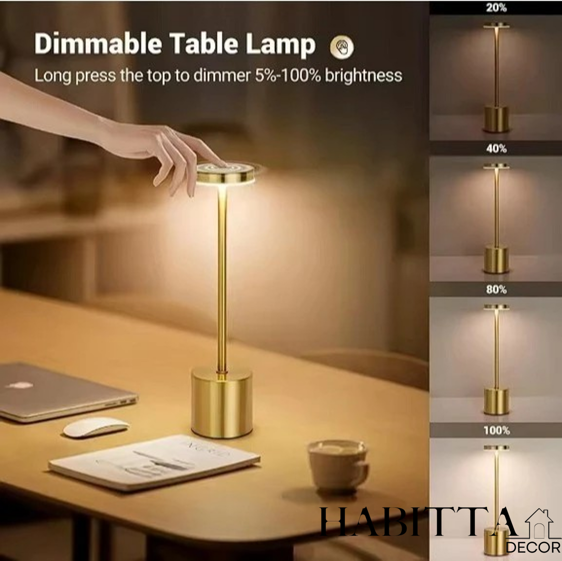 Luminária de Mesa Candeiro Dumbbell Touch Luxuosa com 3 Tons de LED