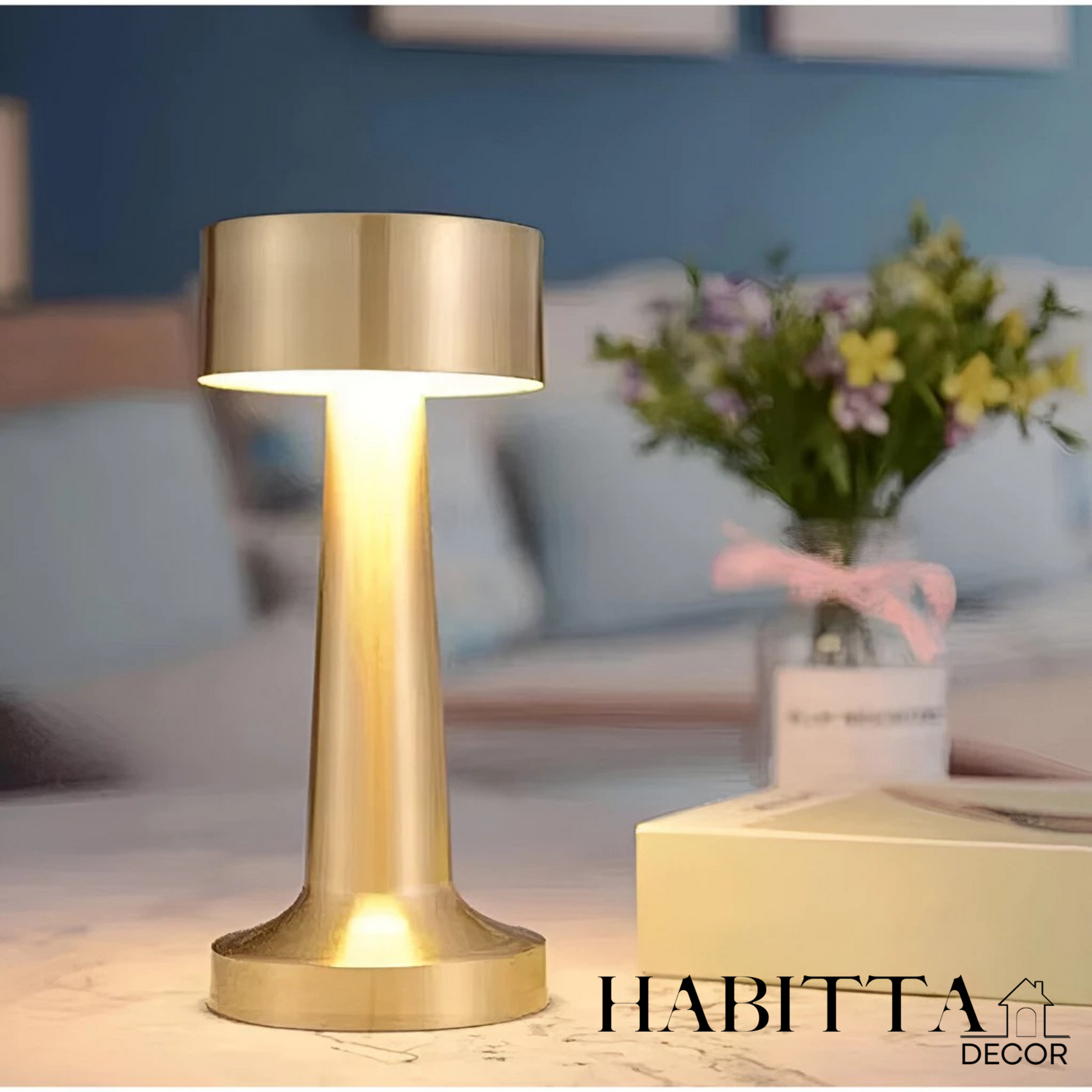Luminária de Mesa Candeiro Dumbbell Touch Luxuosa com 3 Tons de LED