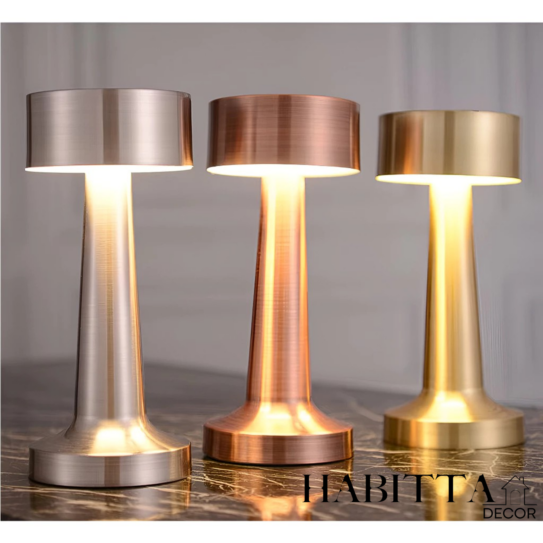 Luminária de Mesa Candeiro Dumbbell Touch Luxuosa com 3 Tons de LED