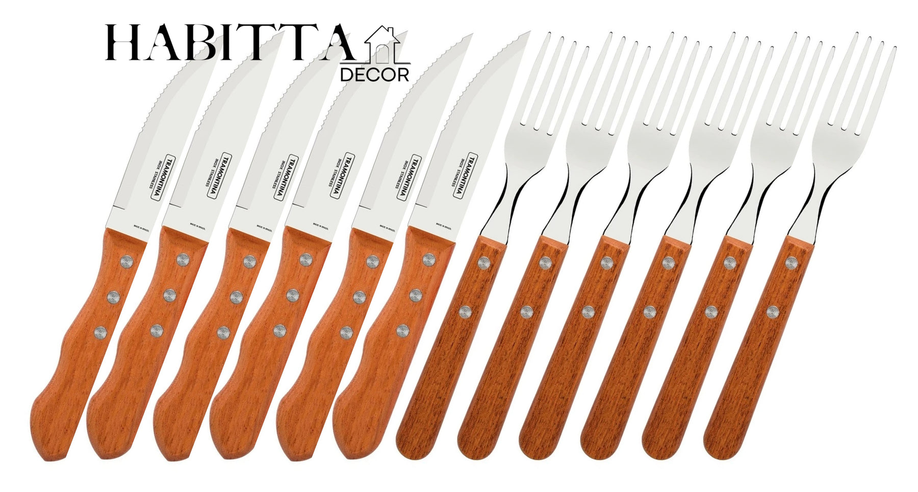 Jogo para Churrasco Tramontina Dynamic com Lâminas em Aço Inox e Cabos de Madeira Natural 12 Peças