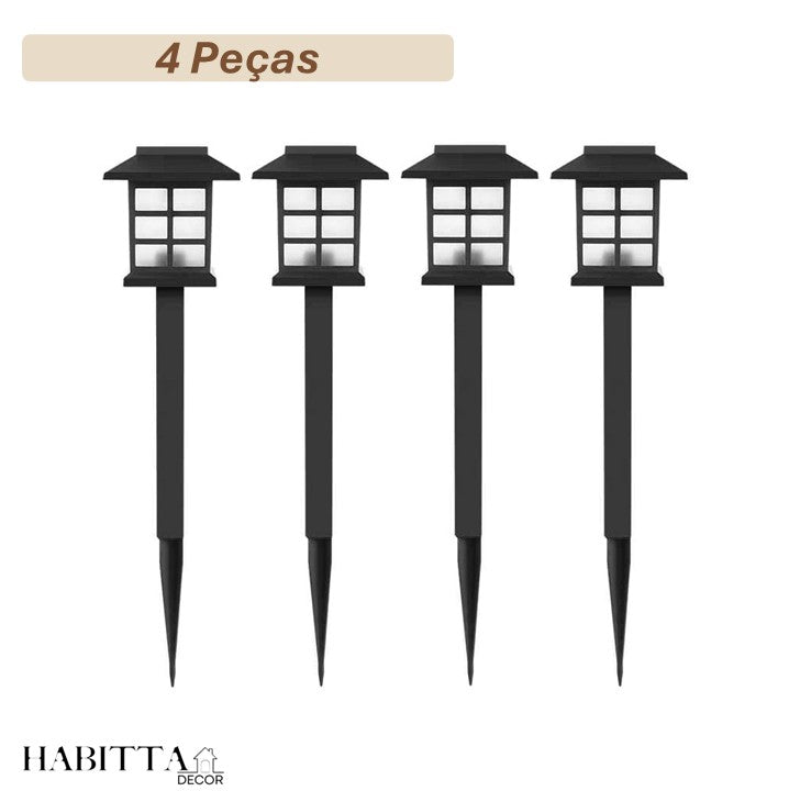 Kit Luminaria Solar de Espeto para Jardim - LED Recarregável