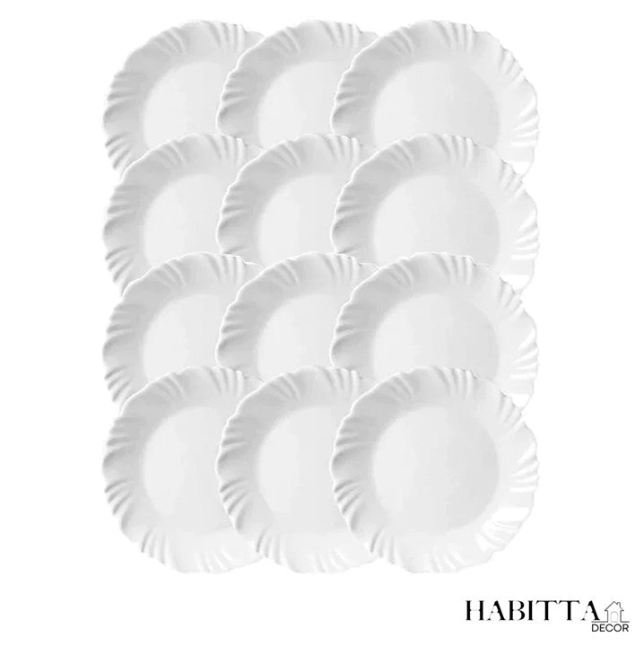 Conjunto de Pratos Duralex Opaline Pétala Fundo 23.5cm Vidro Branco
