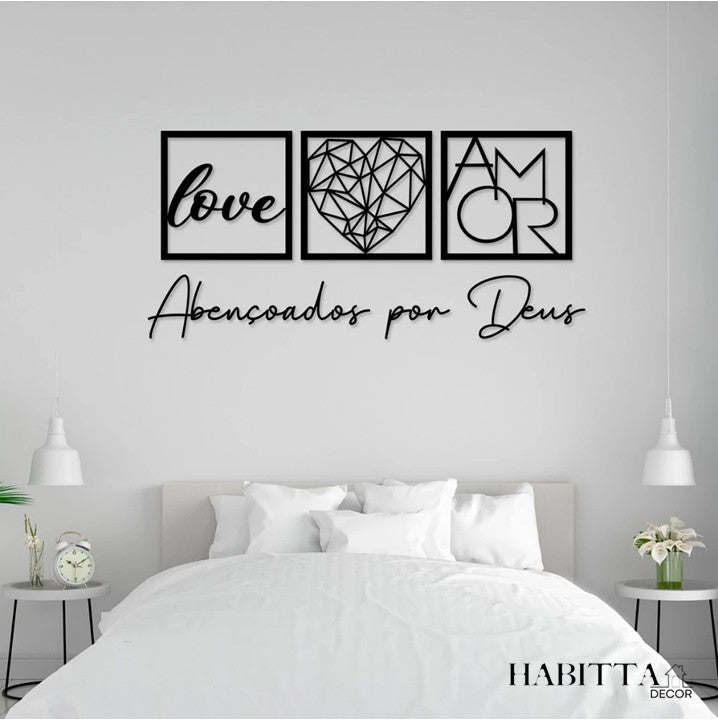 Kit com 3 Quadros Decorativos + Frase Abençoados por Deus em MDF