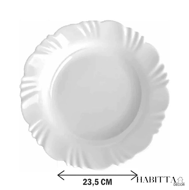 Conjunto de Pratos Duralex Opaline Pétala Fundo 23.5cm Vidro Branco