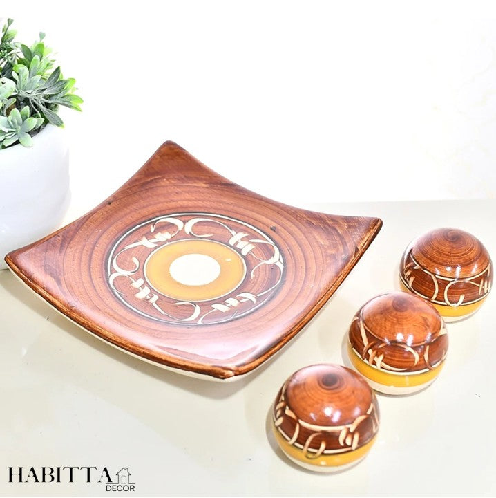 Centro Mesa de Cerâmica Decorativo com 3 Bolas de Enfeite - Fruteira, Barca e Garrafa