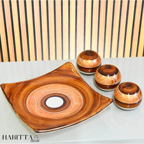 Centro Mesa de Cerâmica Decorativo com 3 Bolas de Enfeite - Fruteira, Barca e Garrafa