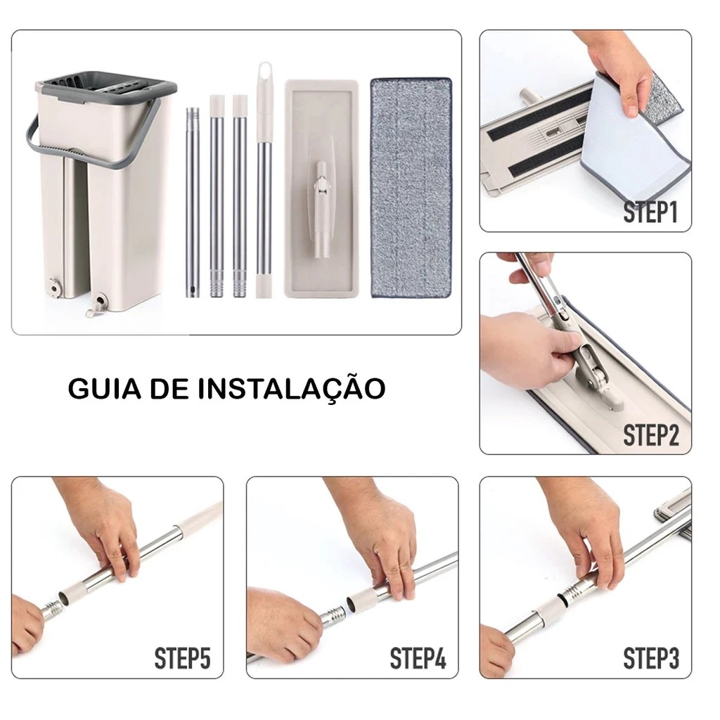 Flat Mop Esfregão WashDry Limpeza a Seco
