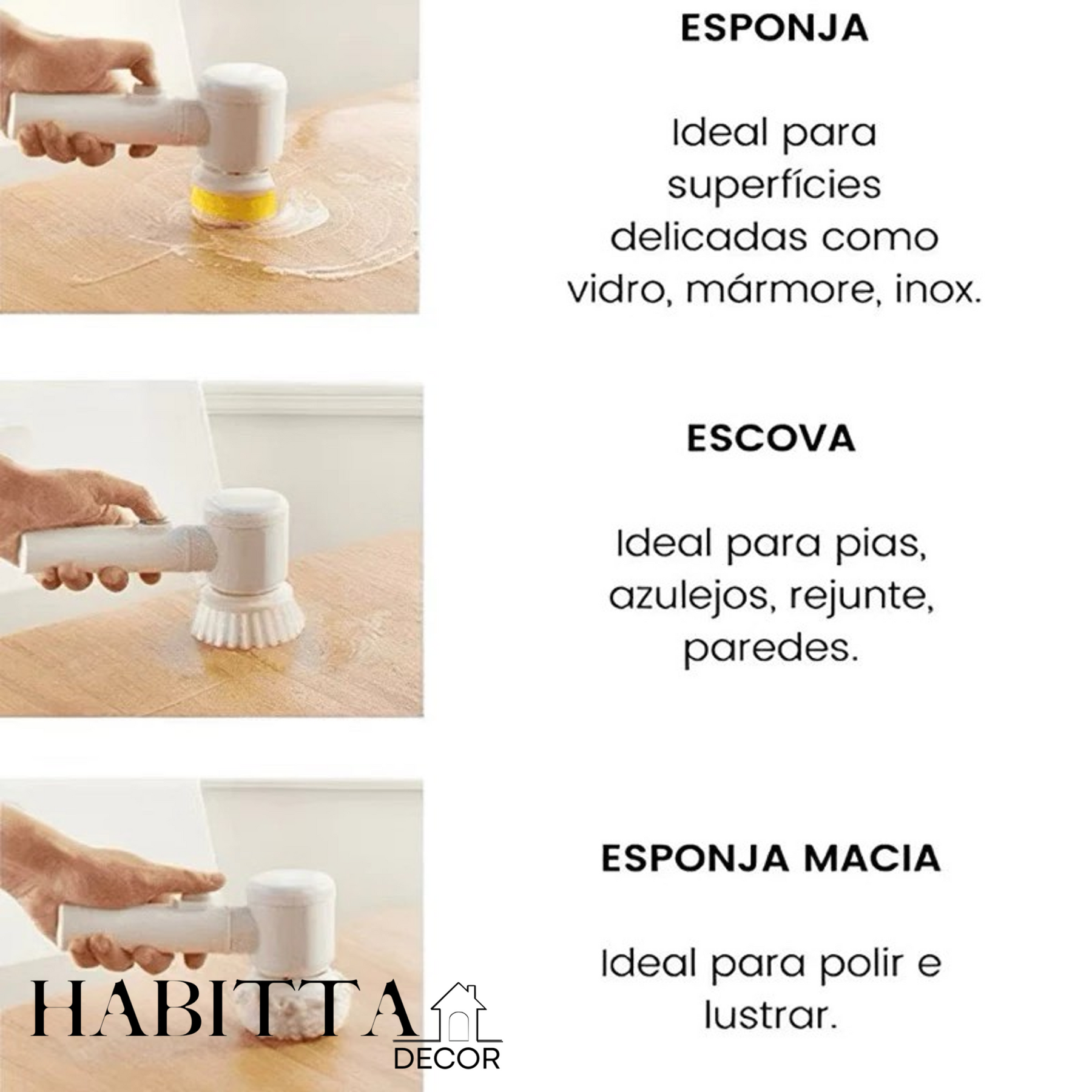 Escova Elétrica para Limpeza de Banheiro e Cozinha