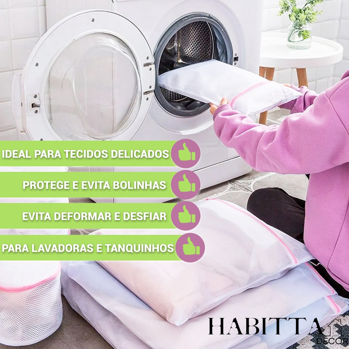 Kit com 3 Sacos - Protetor para Lavar Roupa com Zíper