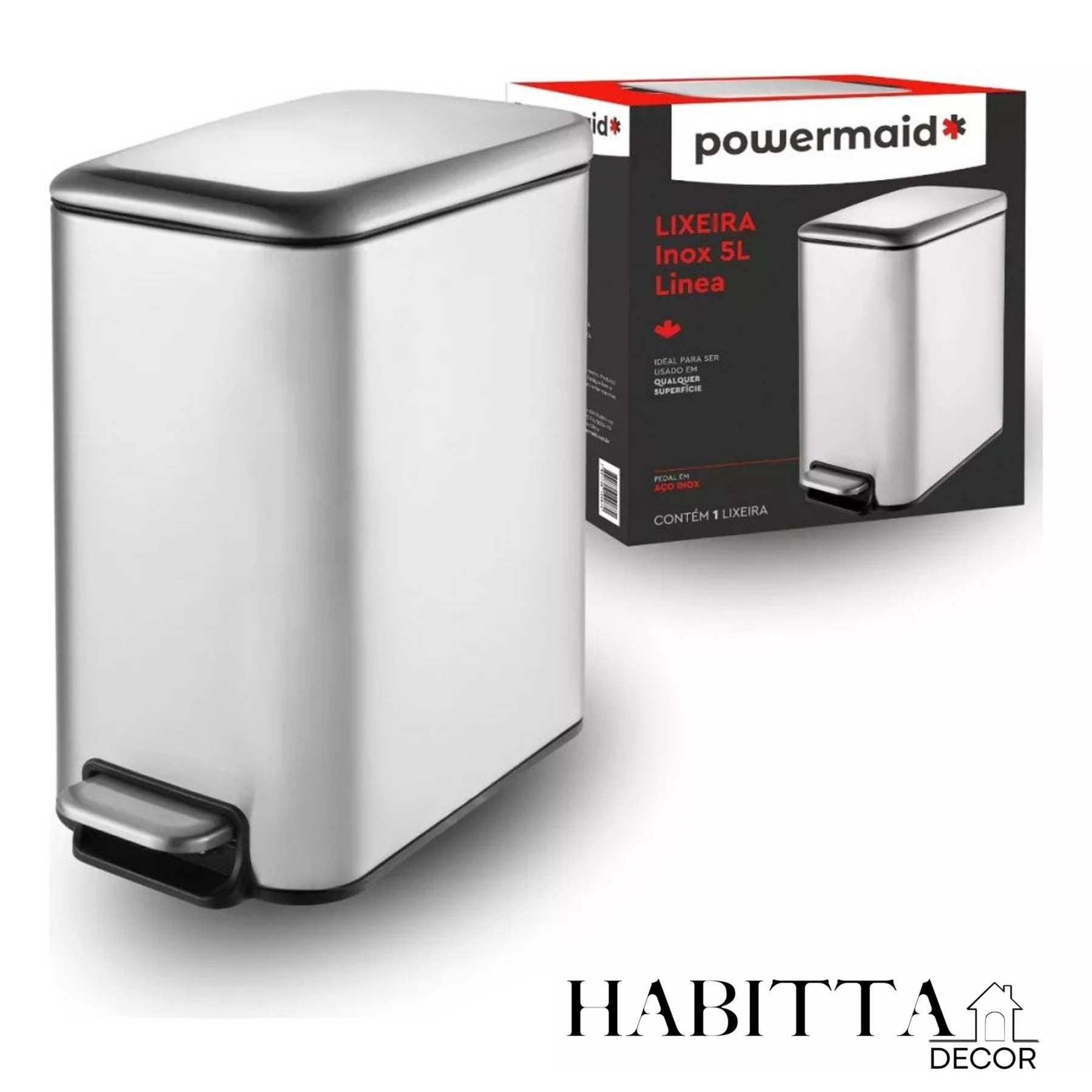 Lixeira de Inox Linea Retangular Multiuso - 5 Litros
