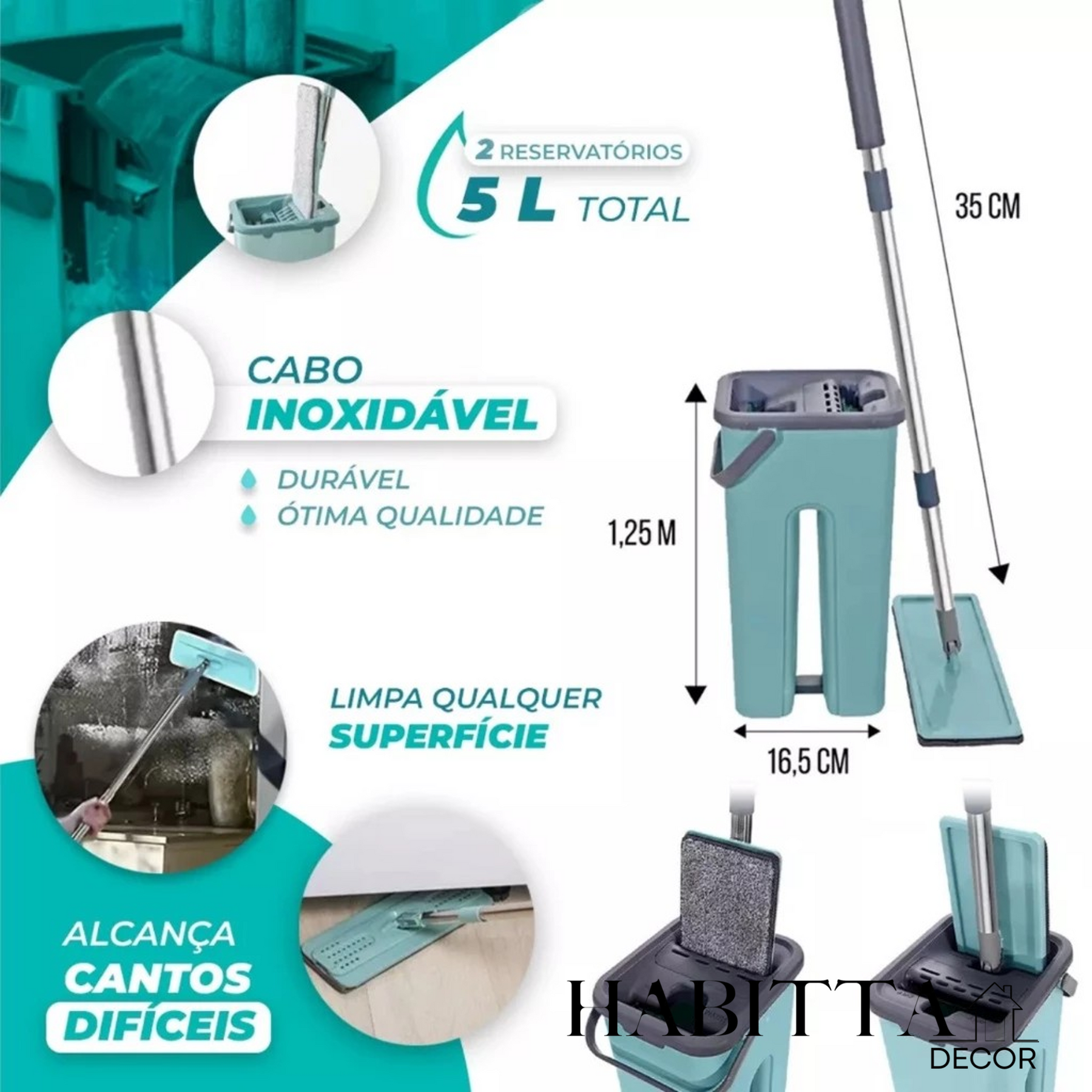 Flat Mop Esfregão WashDry Limpeza a Seco