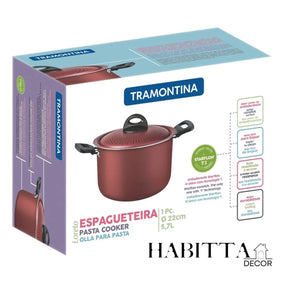 Espagueteira Tramontina Loreto em Alumínio com Revestimento Interno e Externo em Antiaderente Starflon Max Vermelho 22 cm 5,7 L