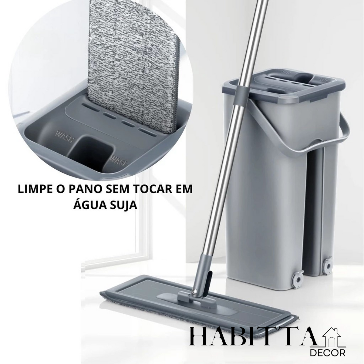 Flat Mop Esfregão WashDry Limpeza a Seco