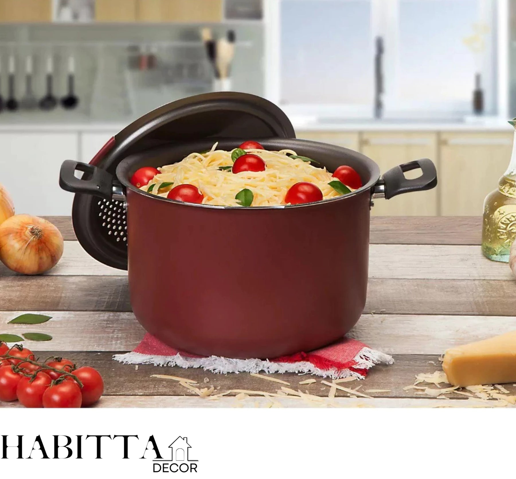 Espagueteira Tramontina Loreto em Alumínio com Revestimento Interno e Externo em Antiaderente Starflon Max Vermelho 22 cm 5,7 L
