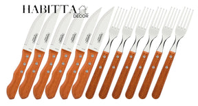 Jogo para Churrasco Tramontina Dynamic com Lâminas em Aço Inox e Cabos de Madeira Natural 12 Peças