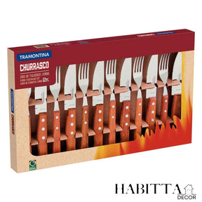 Jogo para Churrasco Tramontina Dynamic com Lâminas em Aço Inox e Cabos de Madeira Natural 12 Peças