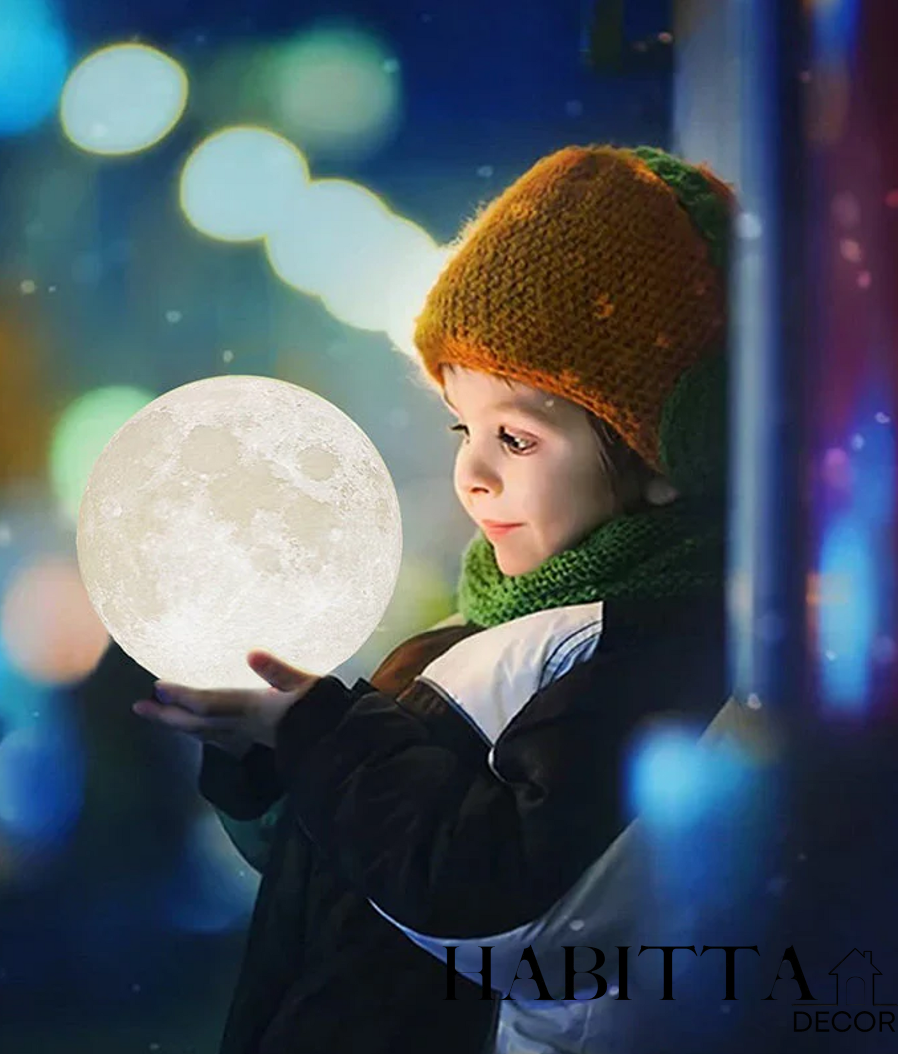Luminária LED Lua Cheia 3D RGBW Colorida com Controle Remoto 15cm