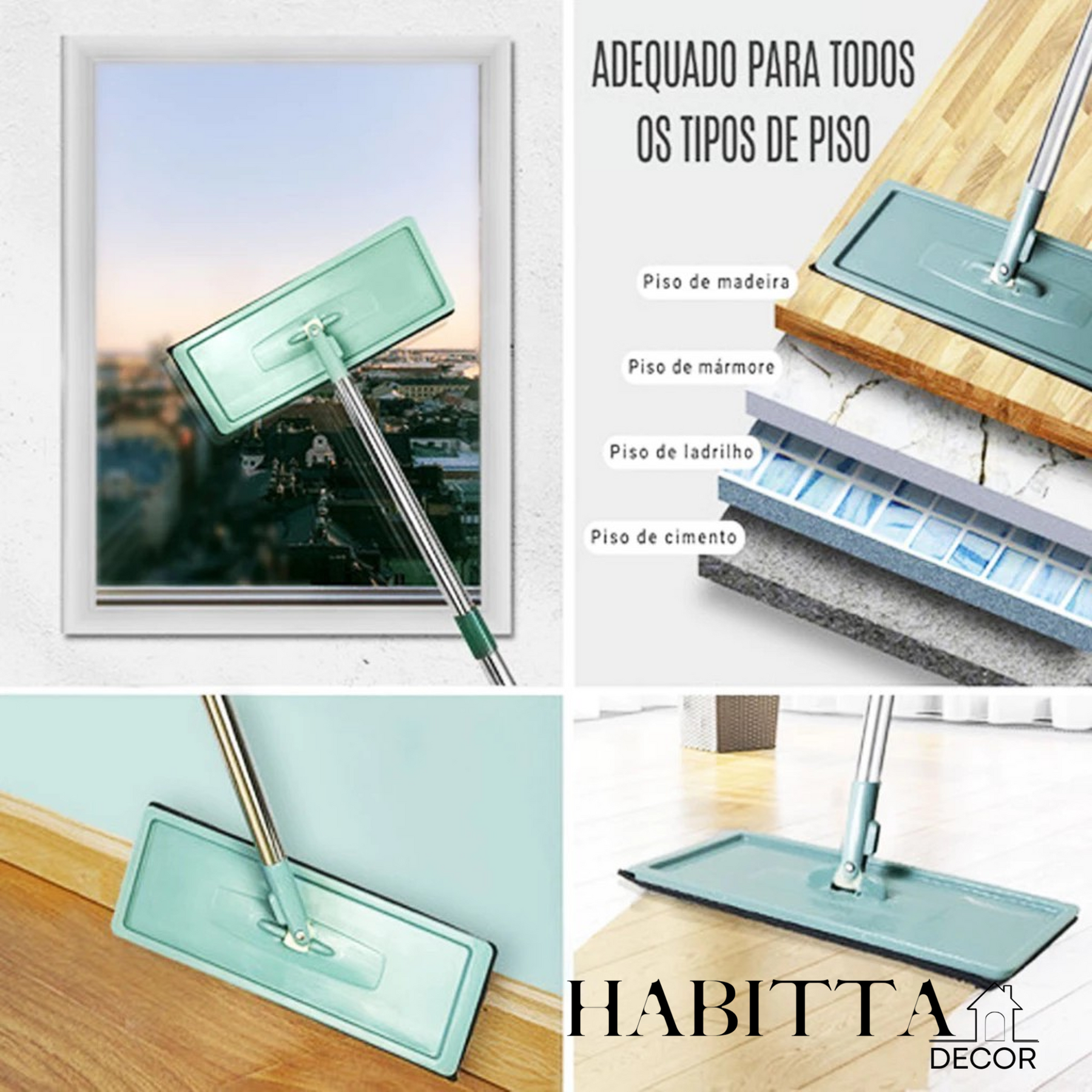 Flat Mop Esfregão WashDry Limpeza a Seco