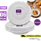 Conjunto de Pratos Duralex Opaline Pétala Fundo 23.5cm Vidro Branco