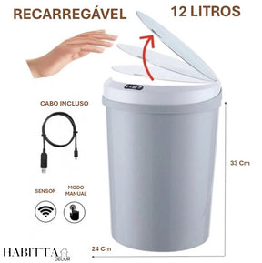 Lixeira Automática Redonda 12 Litros com Sensor Banheiro Cozinha Escritório