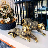 Pantera estilizada grande dourado envelhecido - Casal de leopardos