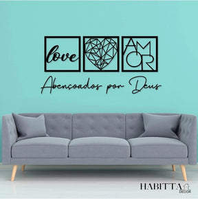 Kit com 3 Quadros Decorativos + Frase Abençoados por Deus em MDF