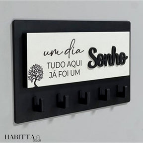 Porta Chaves Decorativo para Parede 05 Ganchos em MDF