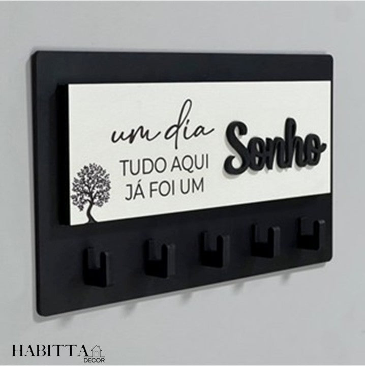 Porta Chaves Decorativo para Parede 05 Ganchos em MDF