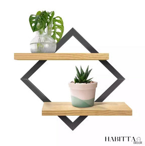 Quadro Prateleira Duplo Nicho com Moldura em Pinus