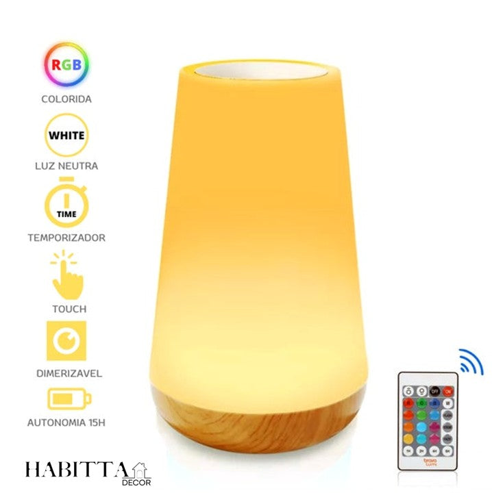 Luminária de Mesa LED RGB com Controle - 13 Cores