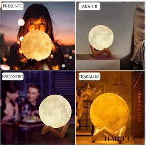 Luminária LED Lua Cheia 3D RGBW Colorida com Controle Remoto 15cm