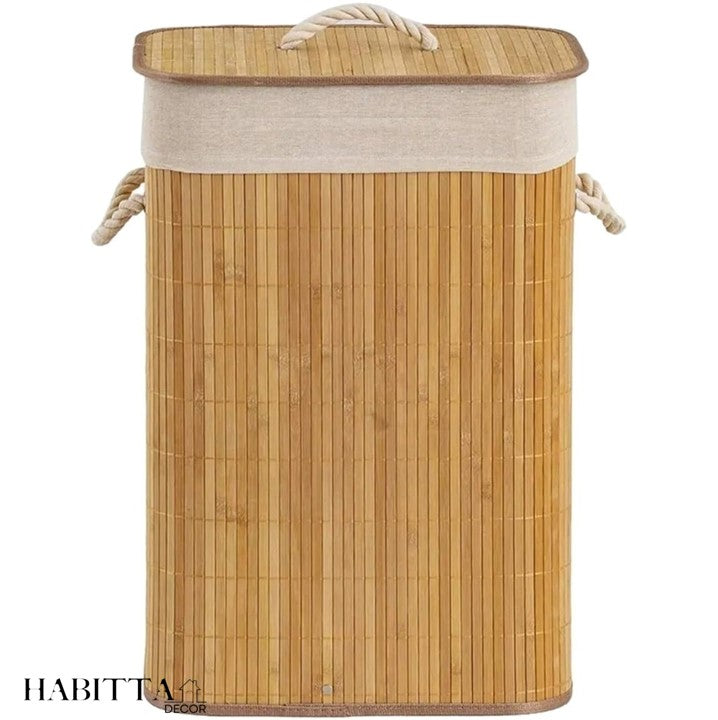 Cesto de Roupa Suja Bambu Dobrável 60cm