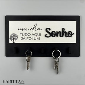 Porta Chaves Decorativo para Parede 05 Ganchos em MDF