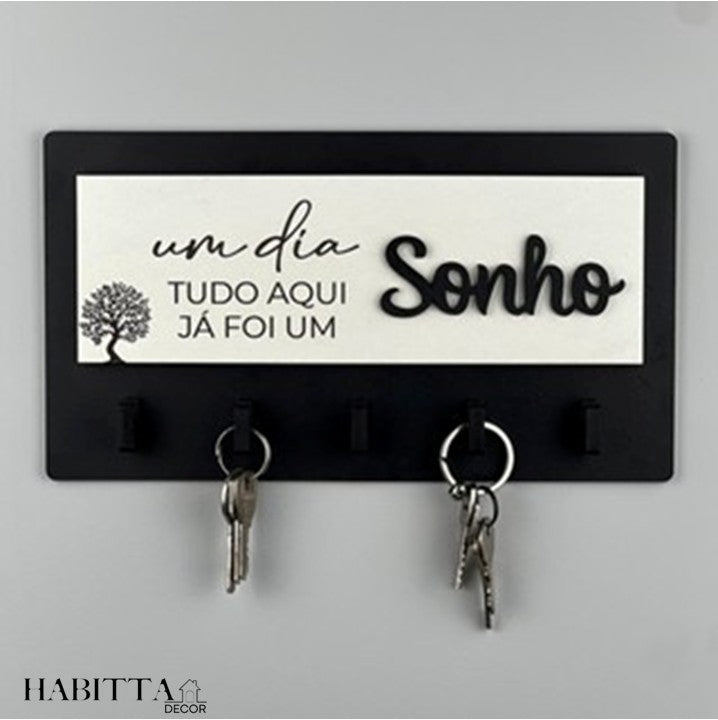Porta Chaves Decorativo para Parede 05 Ganchos em MDF