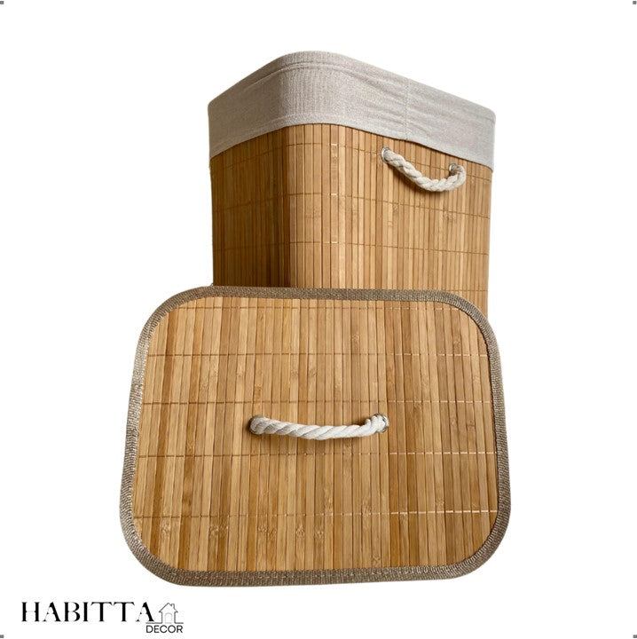 Cesto de Roupa Suja Bambu Dobrável 60cm