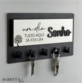 Porta Chaves Decorativo para Parede 05 Ganchos em MDF