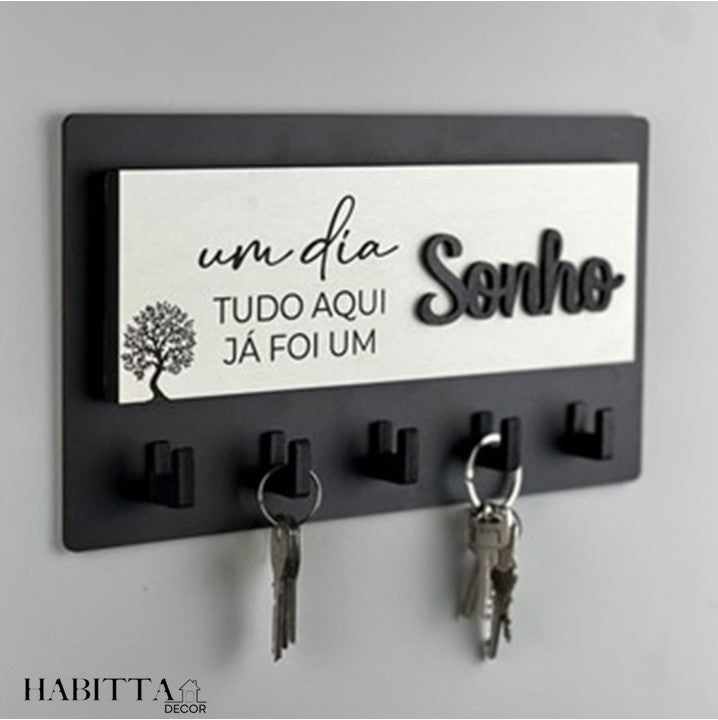 Porta Chaves Decorativo para Parede 05 Ganchos em MDF
