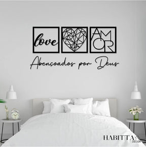 Kit com 3 Quadros Decorativos + Frase Abençoados por Deus em MDF