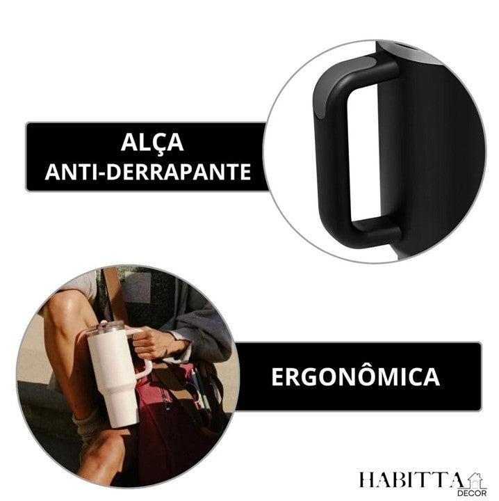 Copo Térmico Inox Portátil Inoxidável com Tampa e Canudo