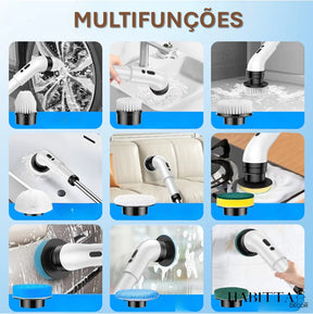 Escova elétrica para limpeza de banheiro e cozinha com cabo alongador