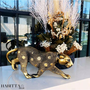 Pantera estilizada grande dourado envelhecido - Casal de leopardos
