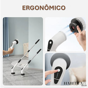 Escova elétrica para limpeza de banheiro e cozinha com cabo alongador
