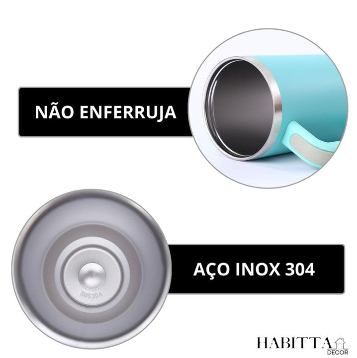 Copo Térmico Inox Portátil Inoxidável com Tampa e Canudo