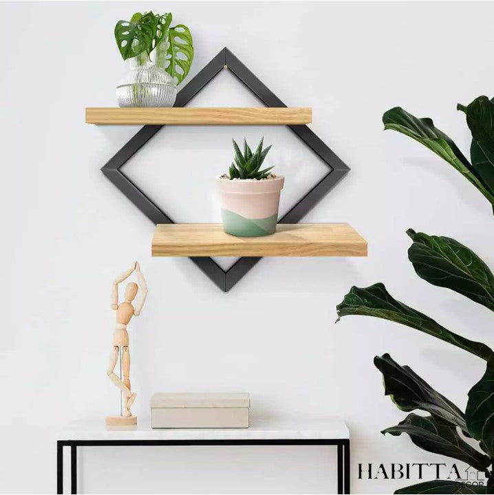 Quadro Prateleira Duplo Nicho com Moldura em Pinus