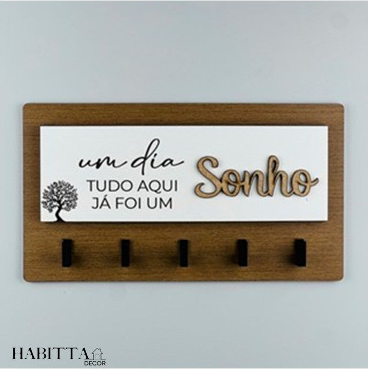 Porta Chaves Decorativo para Parede 05 Ganchos em MDF
