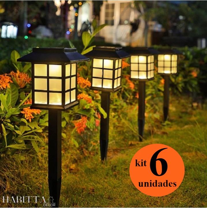 Kit Luminaria Solar de Espeto para Jardim - LED Recarregável