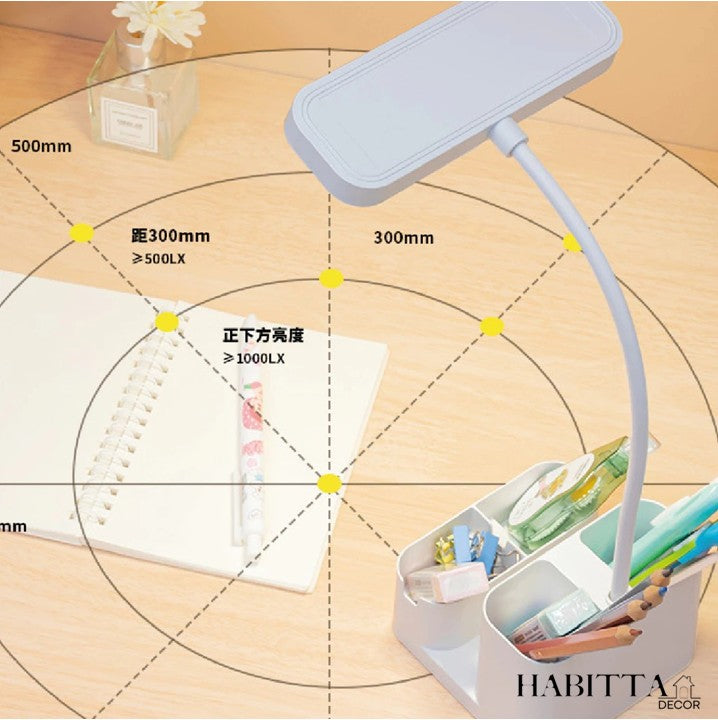 Luminária de Mesa para Estudo LED Recarregável com Porta Canetas