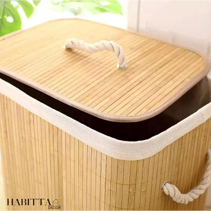 Cesto de Roupa Suja Bambu Dobrável 60cm