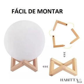 Luminária LED Lua Cheia 3D RGBW Colorida com Controle Remoto 15cm