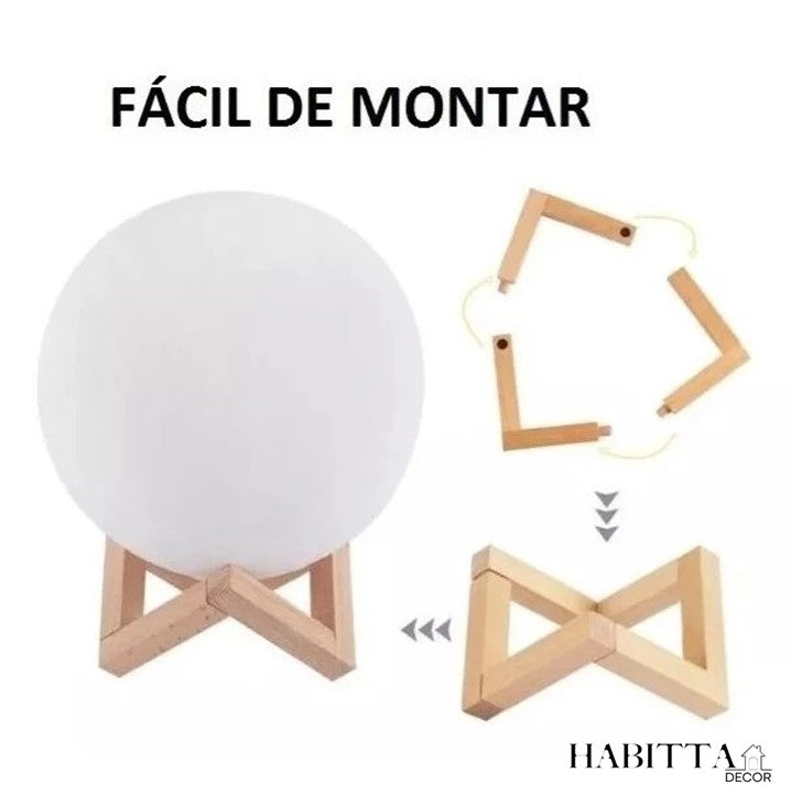 Luminária LED Lua Cheia 3D RGBW Colorida com Controle Remoto 15cm